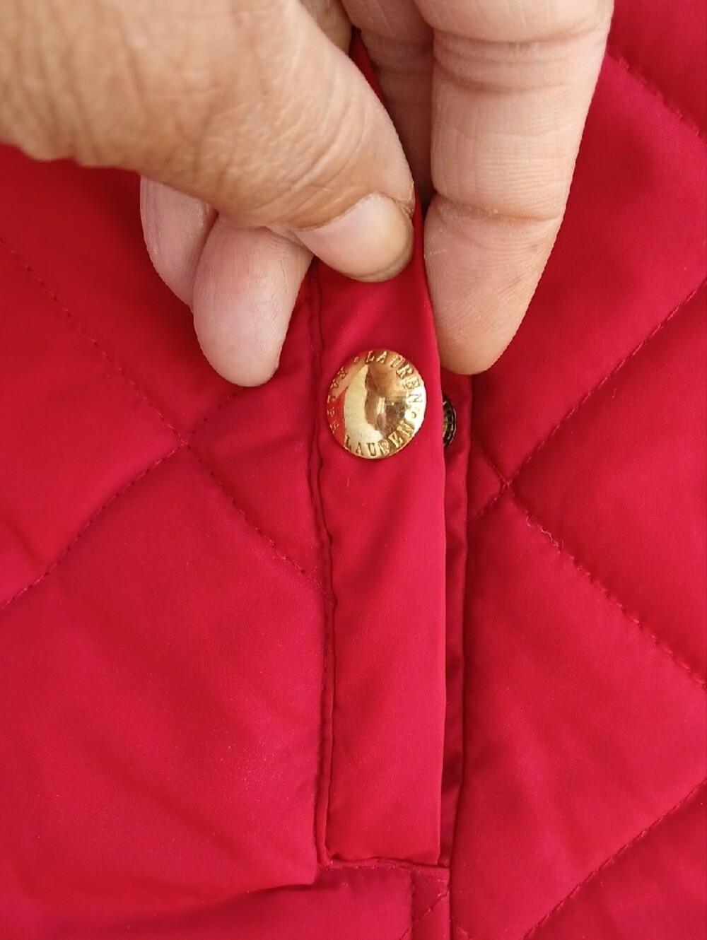Lauren Ralph Lauren Vibrant Red Quilted Sleeveless Vest with Gold Accents - Picture 6 of 8